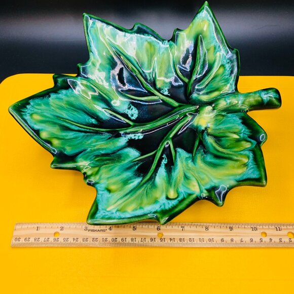 70s Beauceware Oversized Green Maple Leaf Ceramic Console Bowl Organic Decor - Picture 8 of 11